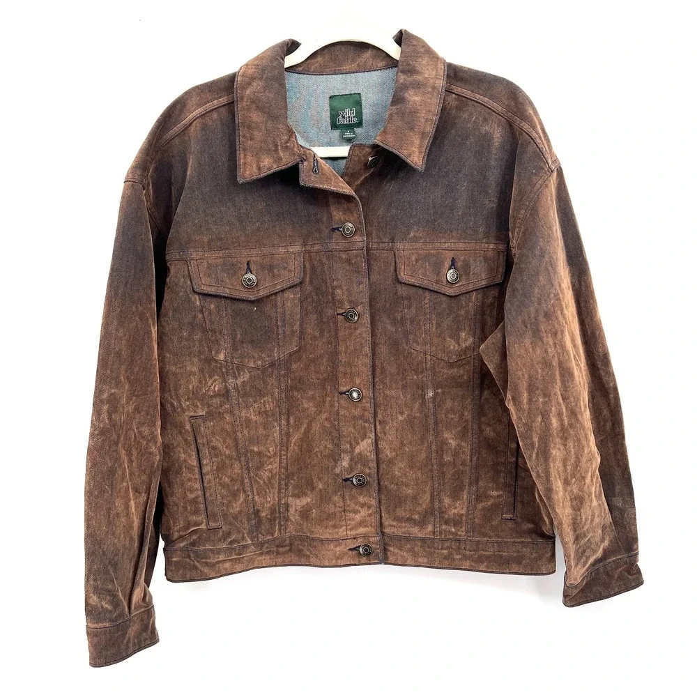 NEW Wild Fable flocked brown denim trucker jacket boho retro indie sleaze grunge